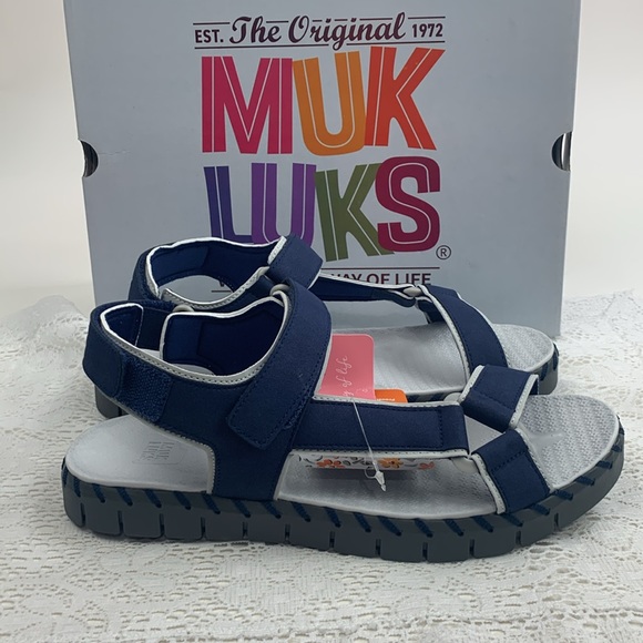 Muk luks Azzurite Sandals Sz 9 New NWT Navy blue Gray Light cushioned Non skid - Picture 12 of 13